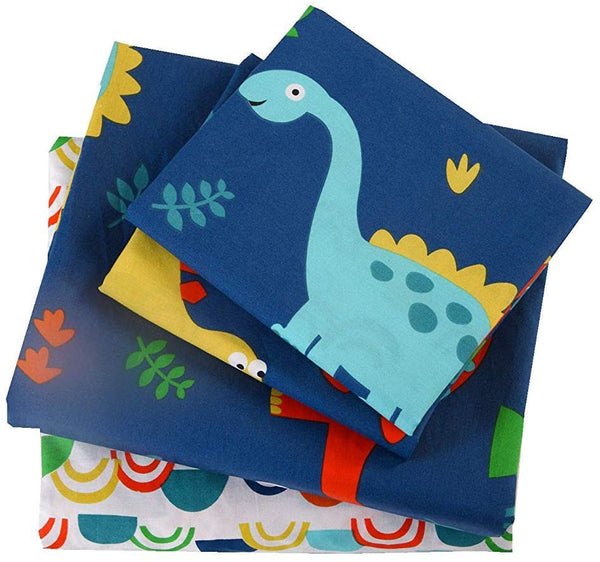 100% Cotton Sheets Kids Twin Sheets for Kids Girls Boys Teens Children Sheets Bed Sheets for Kids Soft Fitted Flat Printed Sheet Pillowcase Bedding Bed Set Navy Blue Dinosaur(Twin)
