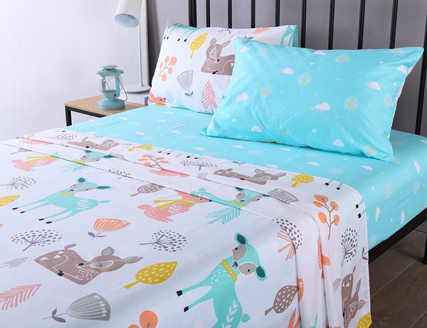 100% Cotton Sheets Kids Twin Sheets for Kids Girls Boys Teens Children Sheets Bed Sheets for Kids Deer Sheet (Full)