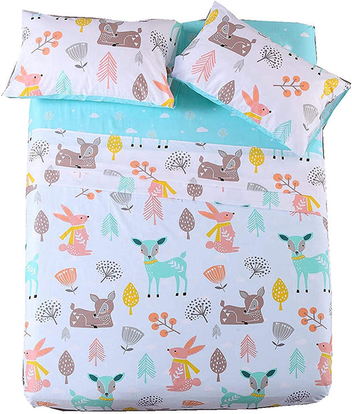 100% Cotton Sheets Kids Twin Sheets for Kids Girls Boys Teens Children Sheets Bed Sheets for Kids Deer Sheet (Full)