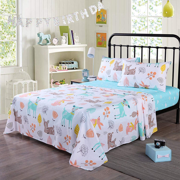 100% Cotton Sheets Kids Twin Sheets for Kids Girls Boys Teens Children Sheets Bed Sheets for Kids Deer Sheet (Full)