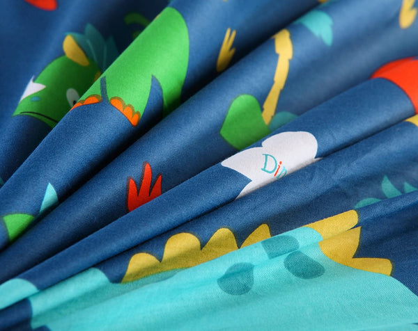 100% Cotton Sheets Kids Twin Sheets for Kids Girls Boys Teens Children Sheets Bed Sheets for Kids Soft Fitted Flat Printed Sheet Pillowcase Bedding Bed Set Navy Blue Dinosaur(Twin)