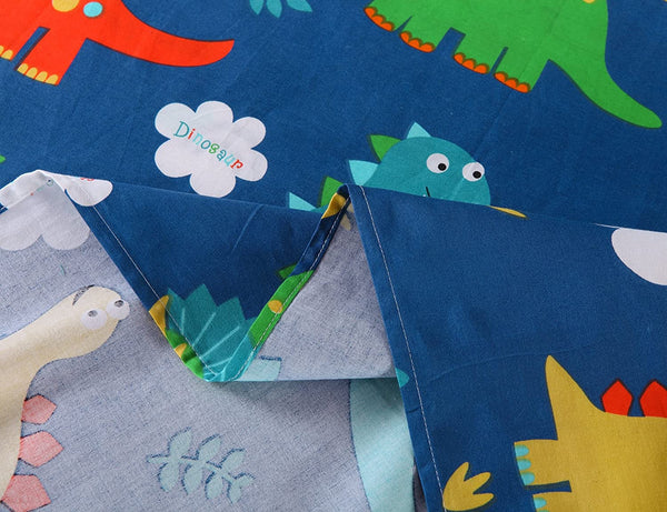 100% Cotton Sheets Kids Twin Sheets for Kids Girls Boys Teens Children Sheets Bed Sheets for Kids Soft Fitted Flat Printed Sheet Pillowcase Bedding Bed Set Navy Blue Dinosaur(Twin)