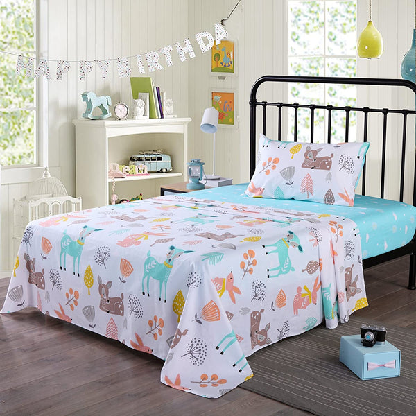 100% Cotton Sheets Kids Twin Sheets for Kids Girls Boys Teens Children Sheets Bed Sheets for Kids Deer Sheet (Twin)