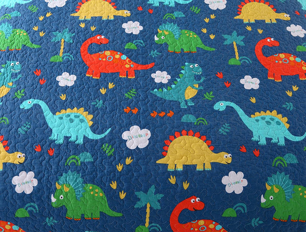 100% Cotton 3 Piece Kids Quilt Bedspread Comforter Set Throw Blanket for Teens Boys Girls Kids Beds Bedding Coverlet, Cartoon Dinosaur (Full)